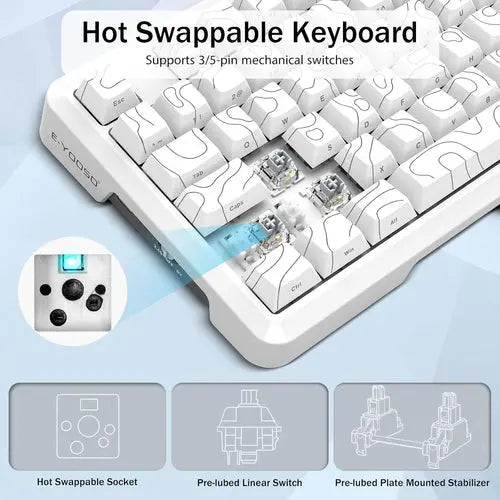 E-Yoosa Keyboard Z-82 Tri-mode Silverwood Switch White