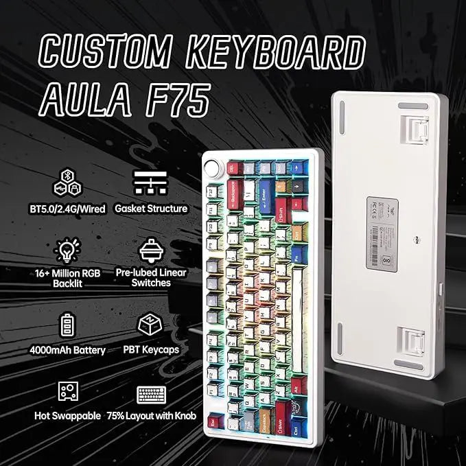 Aula Keyboard F75 Comic Tri mode Mechanical  keyboard RGB Backlit Hot Swappable