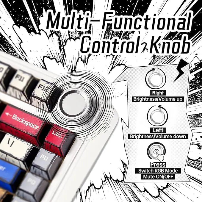 Aula Keyboard F75 Comic Tri mode Mechanical  keyboard RGB Backlit Hot Swappable