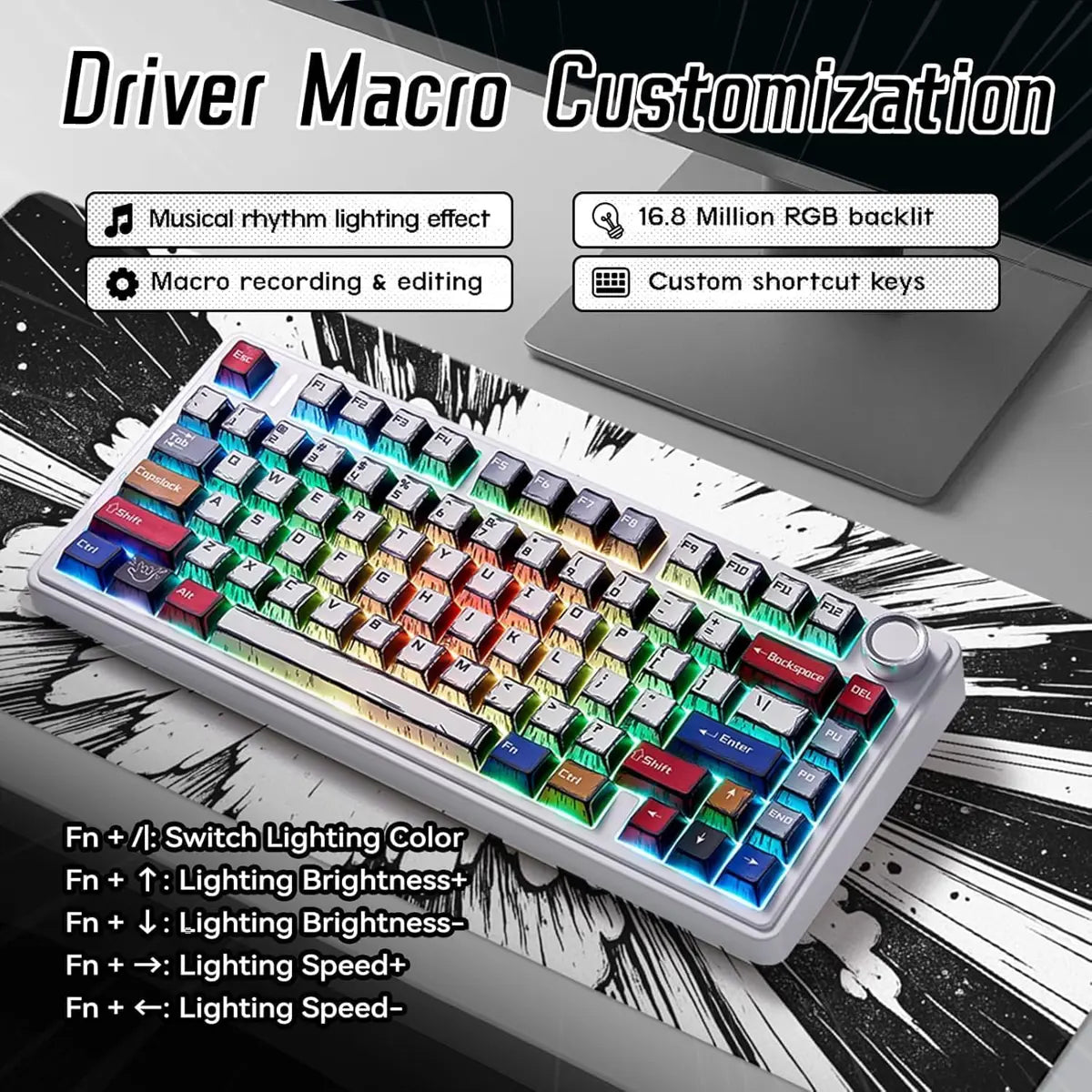 Aula Keyboard F75 Comic Tri mode Mechanical  keyboard RGB Backlit Hot Swappable