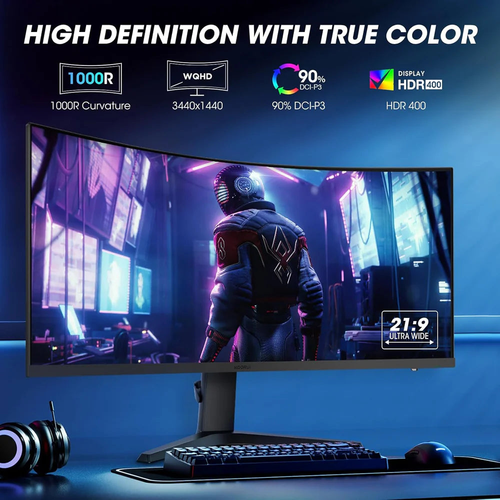 Koorui LED Monitor  34E6UC 34 inches Curve WQHD 3440×1440 165hz 1ms