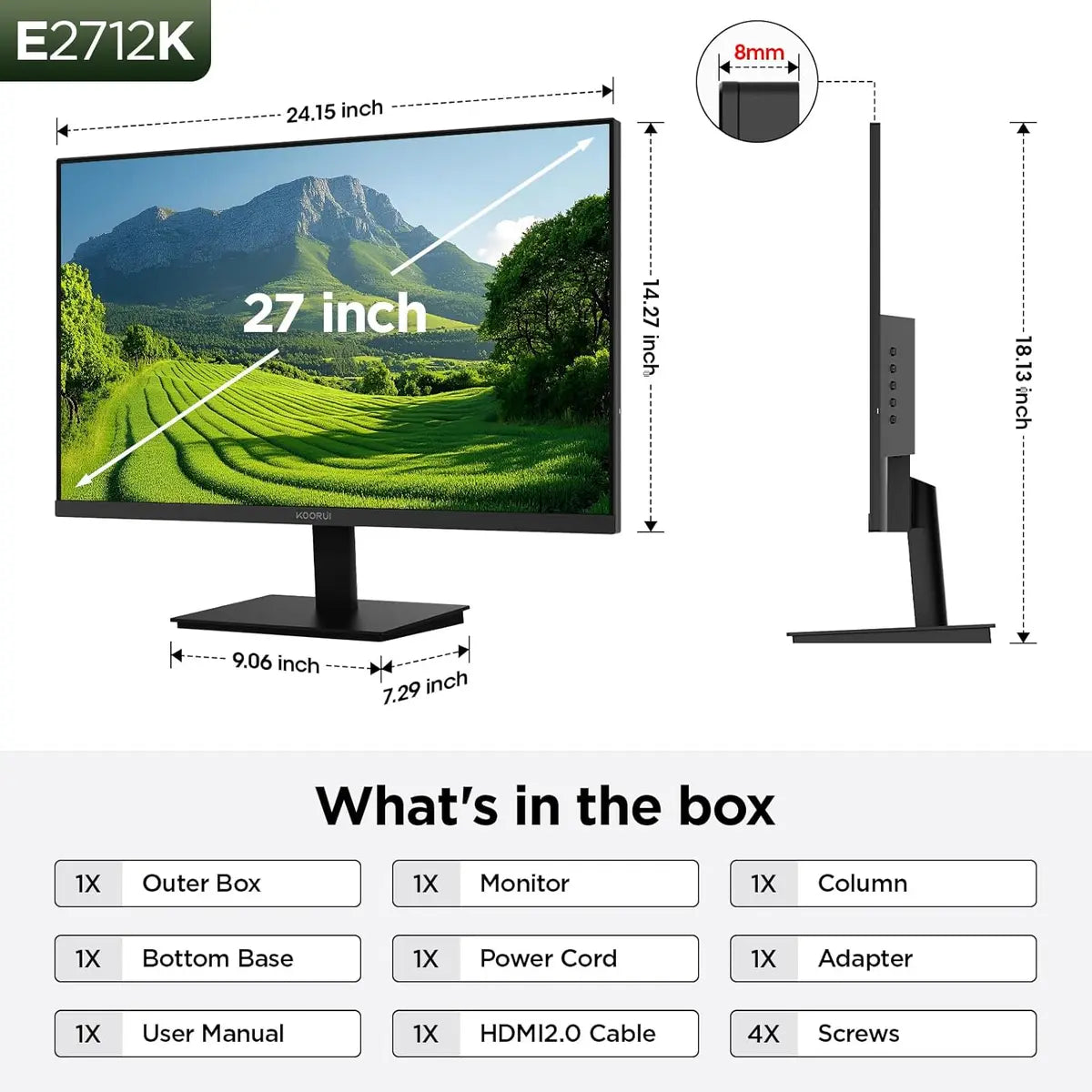 Koorui LED Monitor E2712K 27 inch 144Hz IPS 1080p