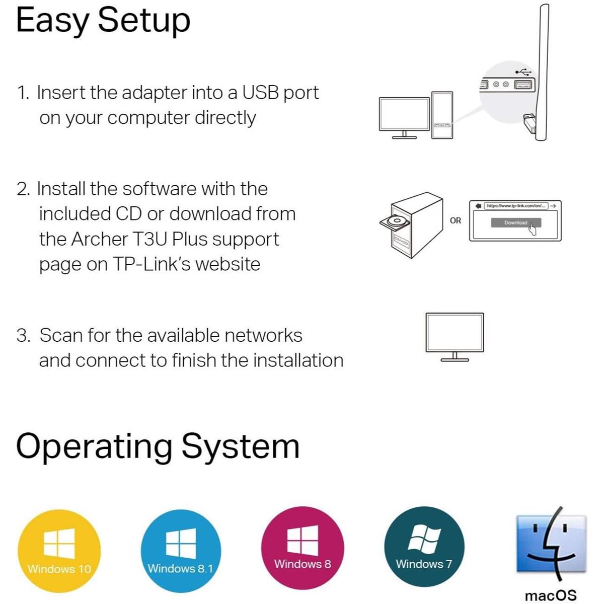 Tp-Link Wifi Adapter T3U Plus AC1300 Wireless