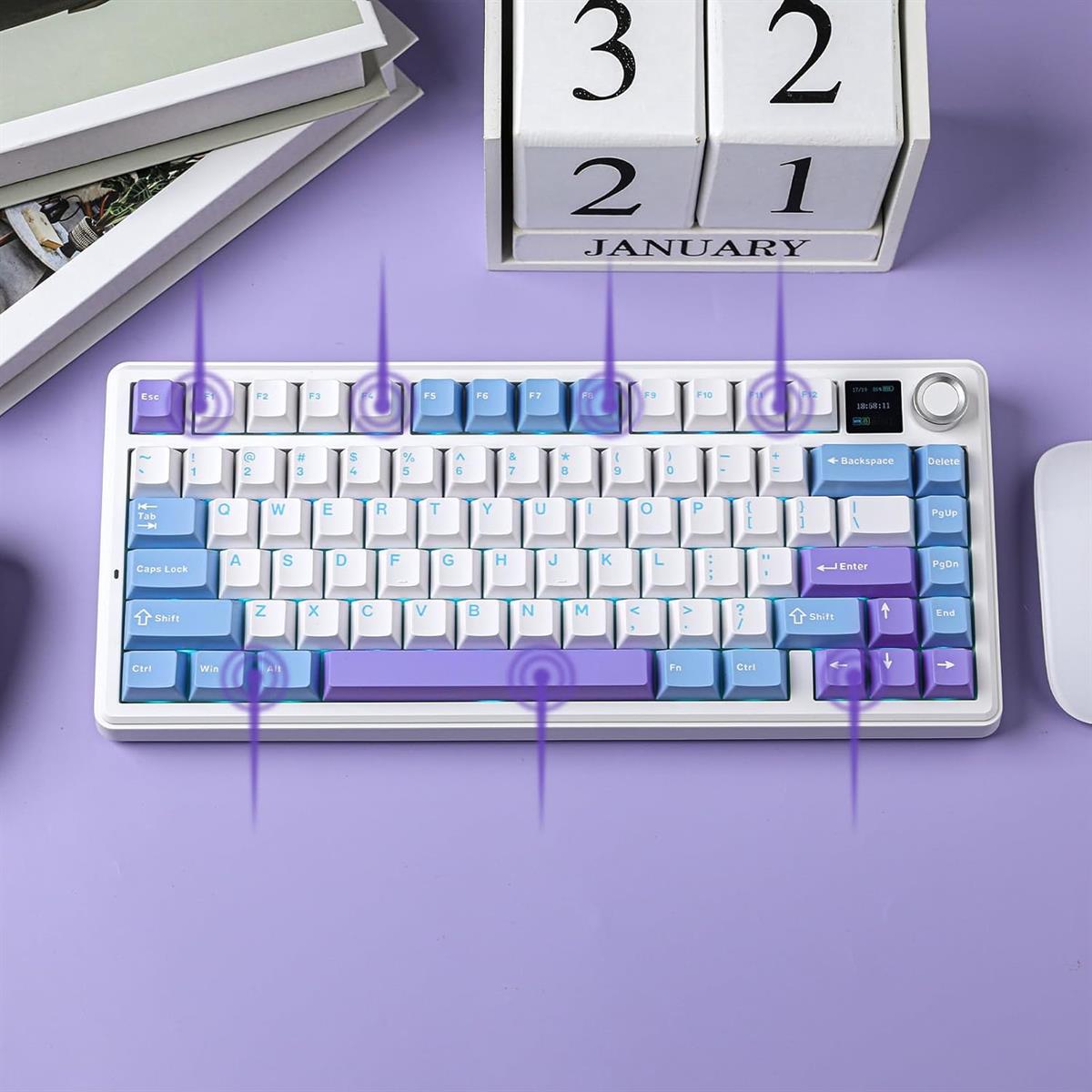 Aula Keyboard F75 Max Tri mode RGB Backlit Hot Swappable White Blue Purple
