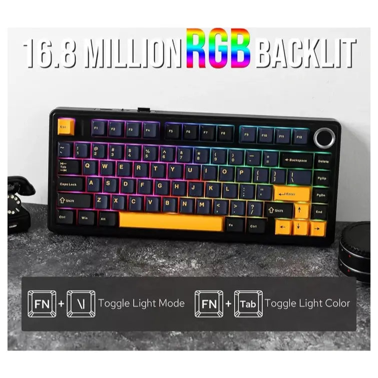 Aula Keyboard F75 Max Tri mode RGB Backlit Hot Swappable Black Dark Blue Orange