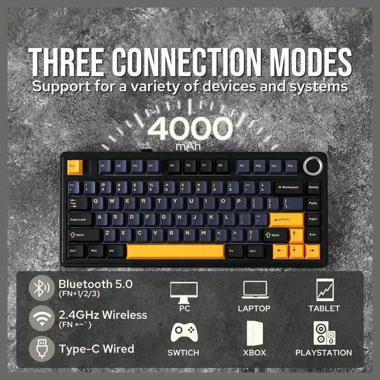 Aula Keyboard F75 Max Tri mode RGB Backlit Hot Swappable Black Dark Blue Orange