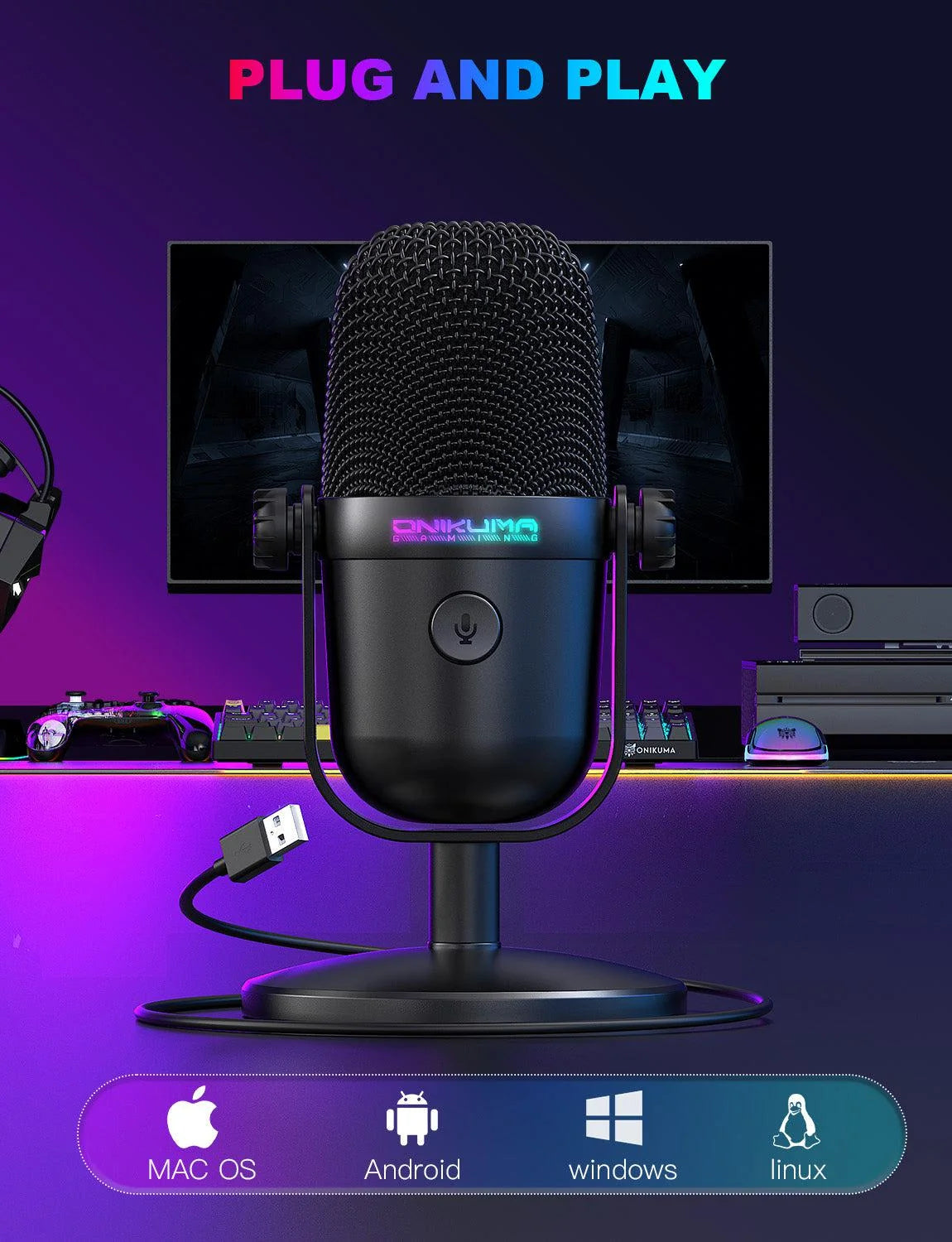 Onikuma Microphone M830 USB Condenser 50Hz To 60 Hz Touch