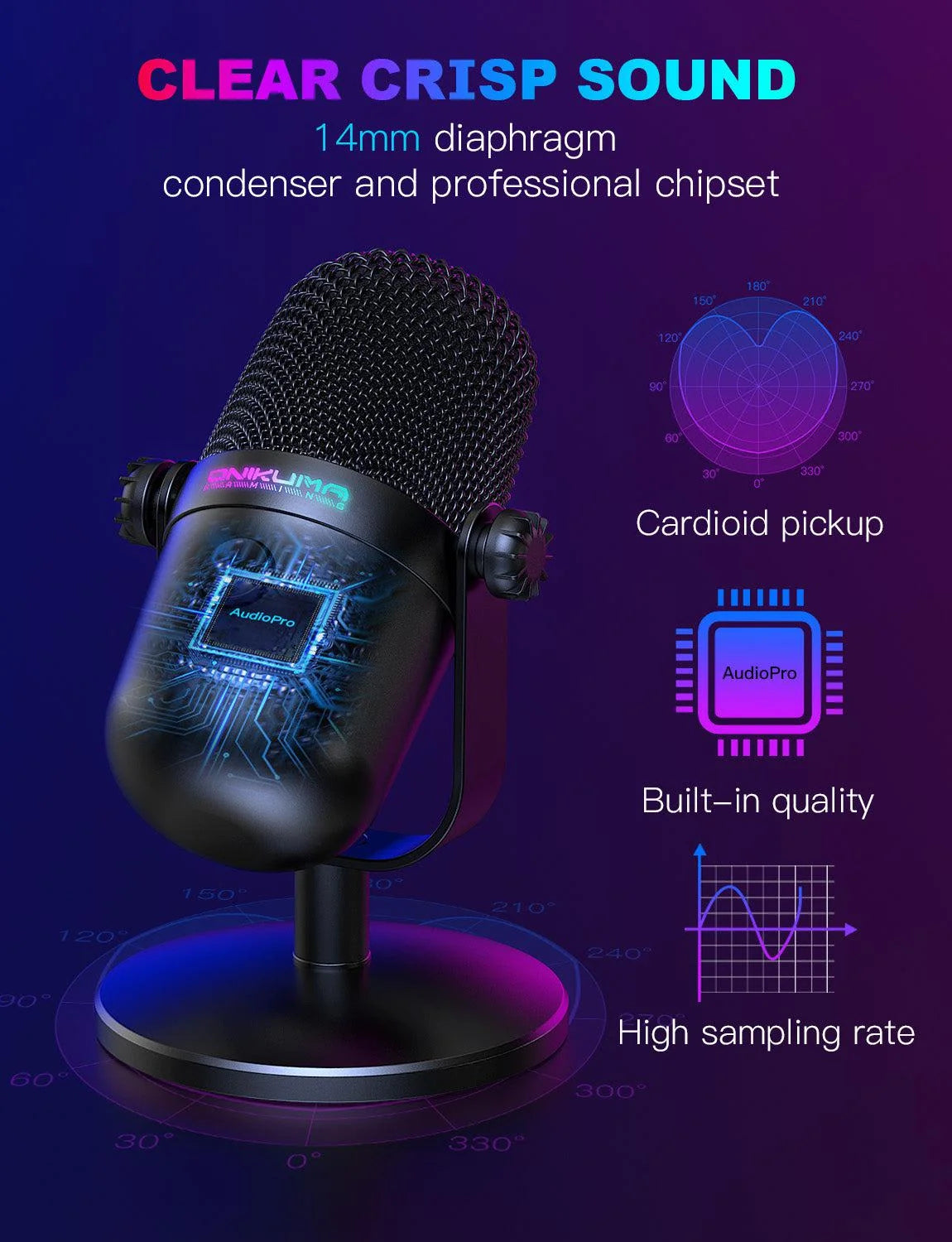 Onikuma Microphone M830 USB Condenser 50Hz To 60 Hz Touch