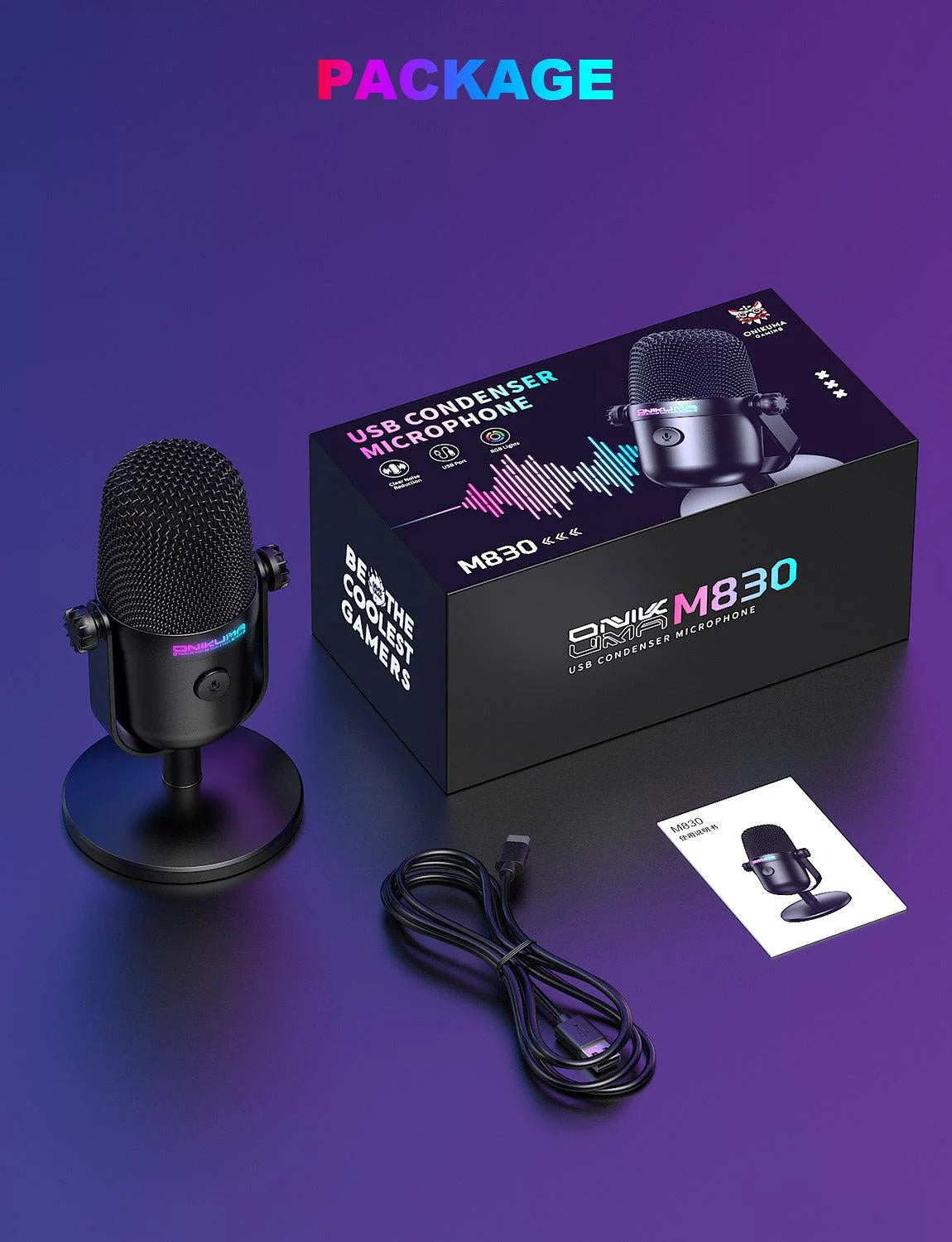 Onikuma Microphone M830 USB Condenser 50Hz To 60 Hz Touch