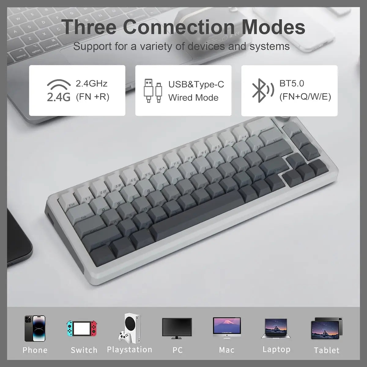 E-Yoosa Keyboard Z-68 Tri-mode Silverwood Switch Gradient Gray