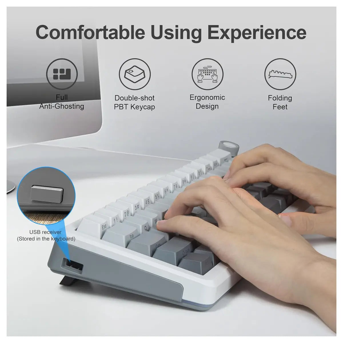 E-Yoosa Keyboard Z-68 Tri-mode Silverwood Switch Gradient Gray