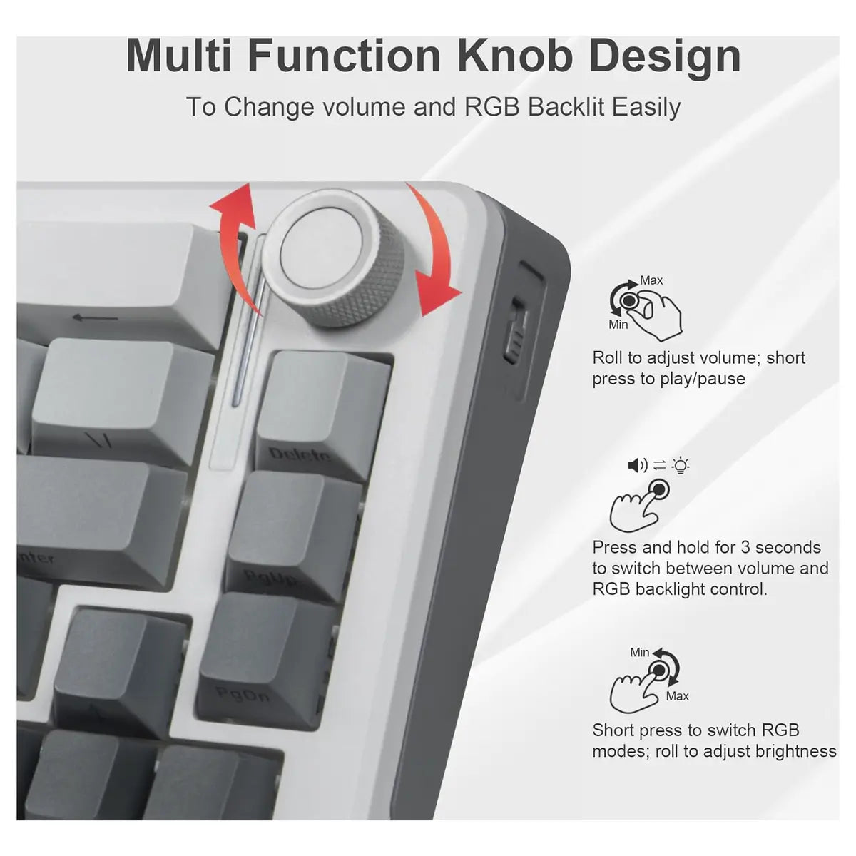 E-Yoosa Keyboard Z-68 Tri-mode Silverwood Switch Gradient Gray