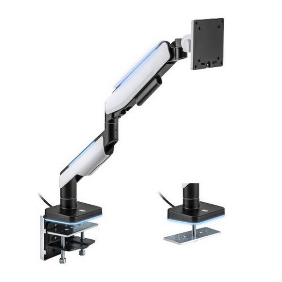 MXG LED Stand HMA-12R Heavy Duty RGB Gaming Monitor Arm Matte White