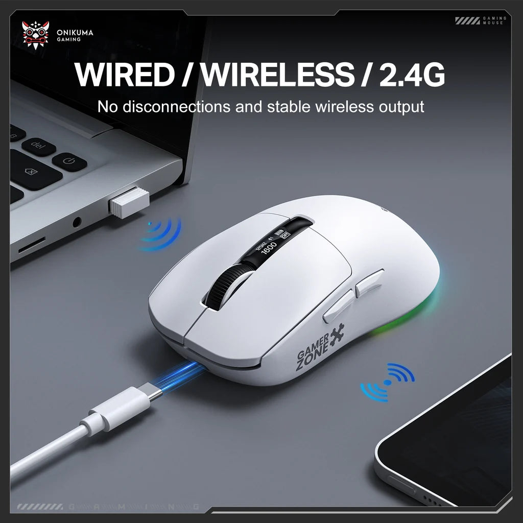 Onikuma Mouse DM07 PAW 3311 24000 DPI 1K Polling Rate RGB With Charging Dock White