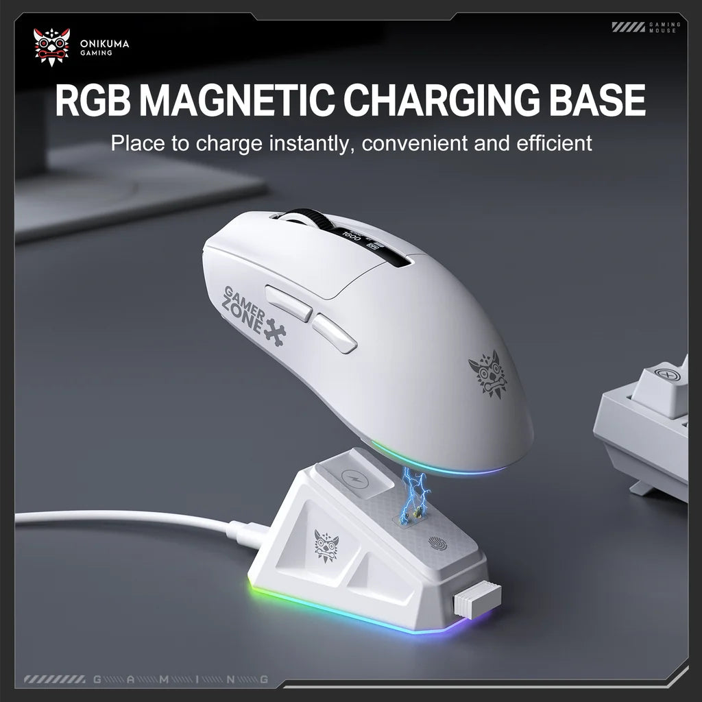 Onikuma Mouse DM07 PAW 3311 24000 DPI 1K Polling Rate RGB With Charging Dock White