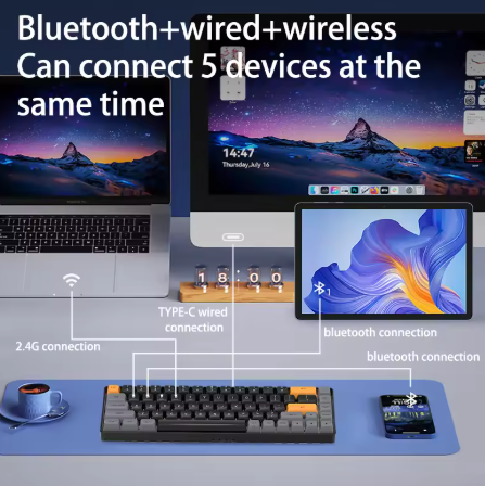 Aigo Keyboard A68 Tri-Mode yellow Hot Swappable Switches