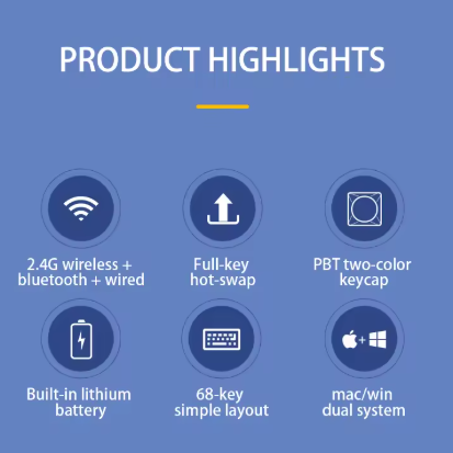 Aigo Keyboard A68 Tri-Mode yellow Hot Swappable Switches