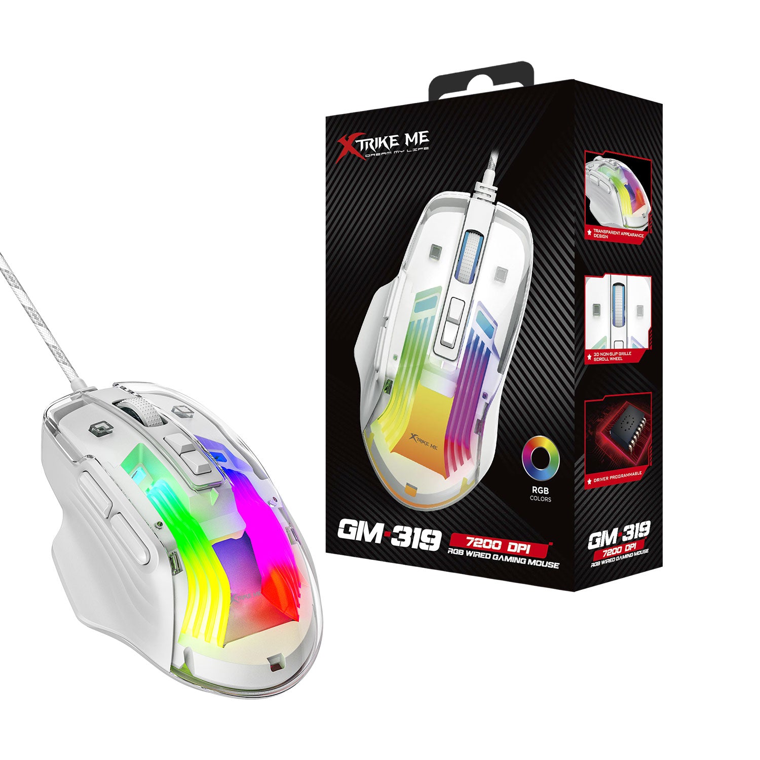 Xtrike Me Mouse Gm-319 Wired Gaming 7200 Dpi White