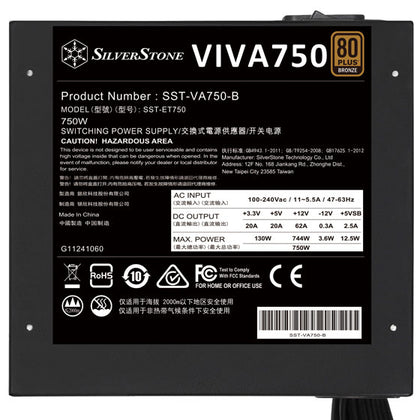 SilverStone Power Supply VIVA 750 750 Watt 80+ Bronze