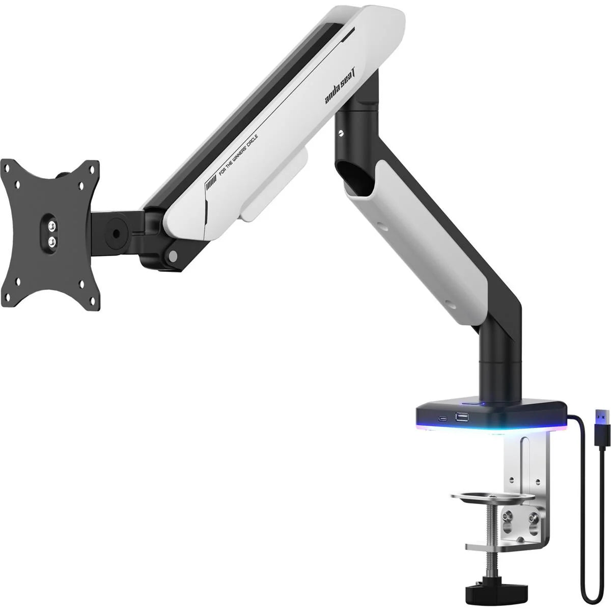 AndaSeat Led Stand Stealth Pro II RGB Ergonomic Single Monitor Arm – Black White