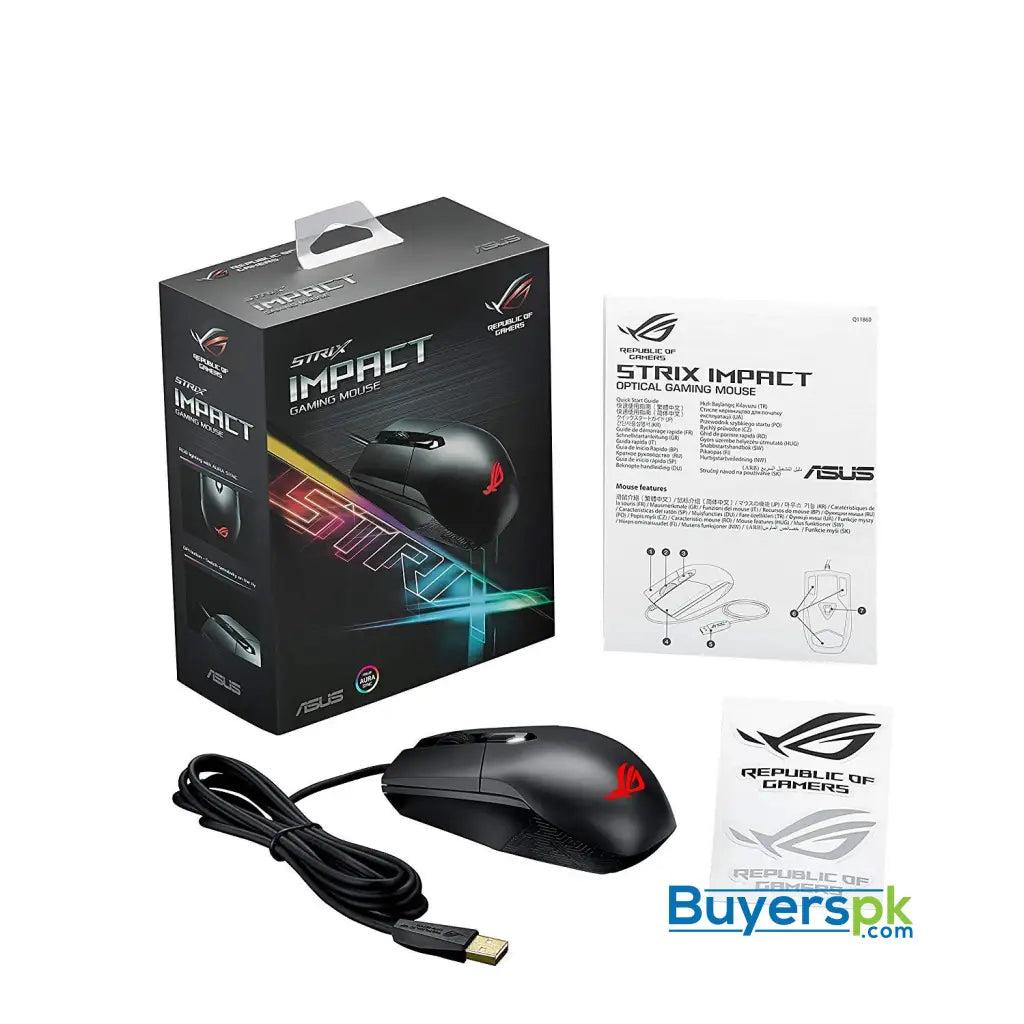 ASUS ROG Strix Impact Aura RGB USB Wired Optical Ergonomic Ambidextrous Gaming Mouse - Mouse