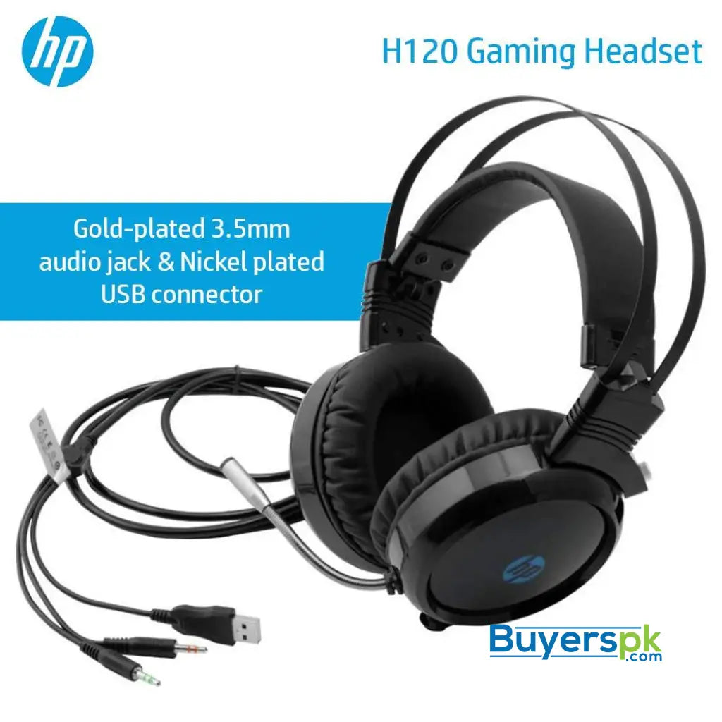 HP H120 USB 2 Pin Gaming Headset with Mic Control (Black) - Headset