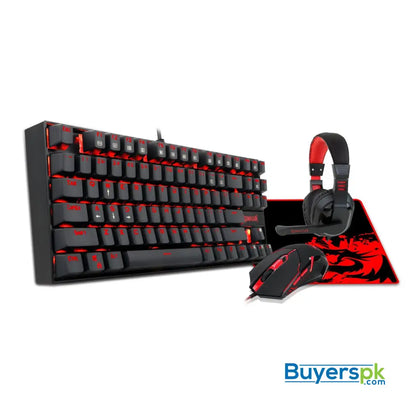 Redragon K552-BB Mechanical Gaming Keyboard and Mouse Combo & Large Mouse Pad & PC Gaming Headset with Mic 87 Key RED LED Backlit Keyboard