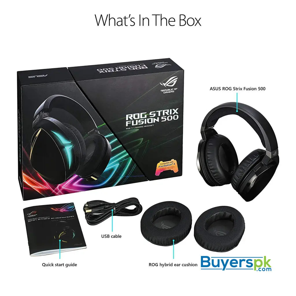 ROG Strix Fusion 500 Virtual 7.1 LED Gaming Headset with Hi-Fi Grade ESS DAC ESS Amplifier Digital Microphone and Aura Sync RGB Lighting -