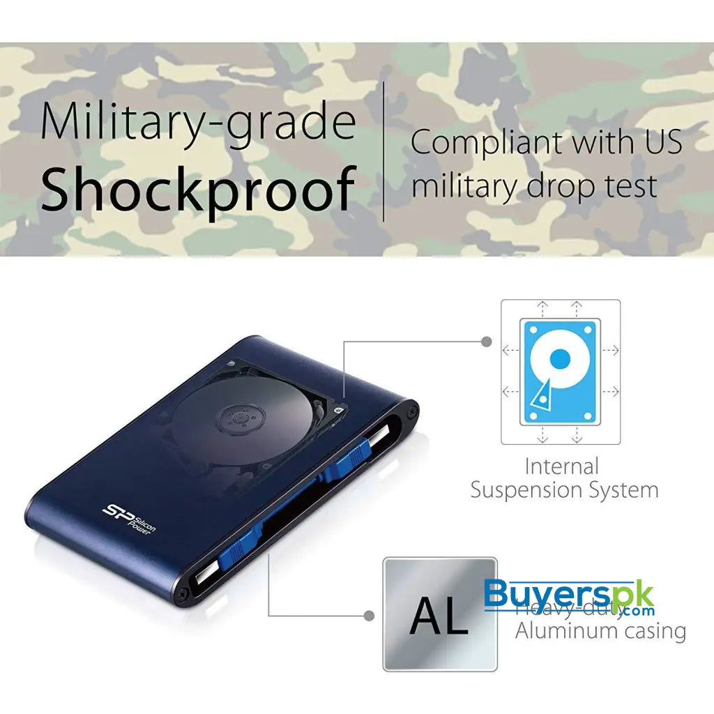 Silicon Power 1TB Rugged Portable External Hard Drive Armor A80 Waterproof USB 3.0 for PC Mac Xbox and PS4 Blue - Hard Drive