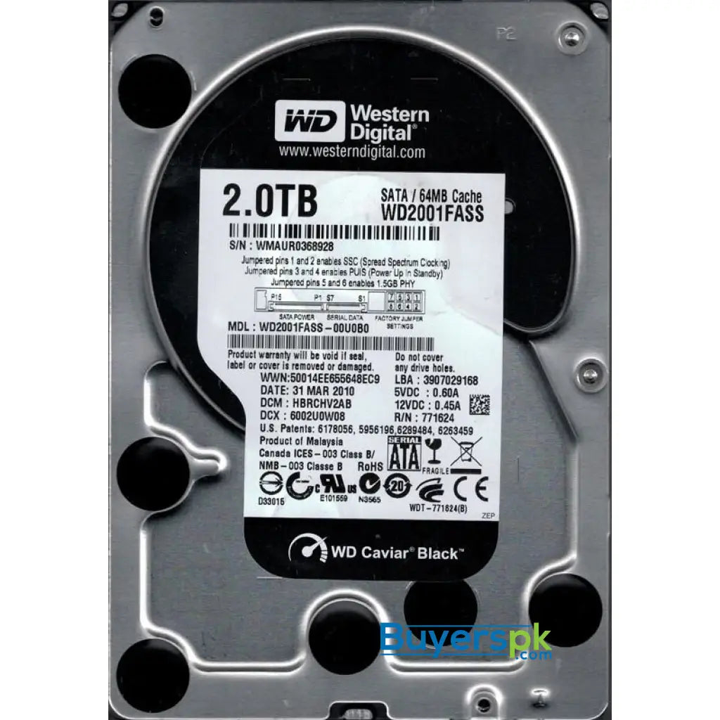 Wd Hdd Hard Disk Drive 2tb Caviar Black used Wd2001fass - Price in Pakistan