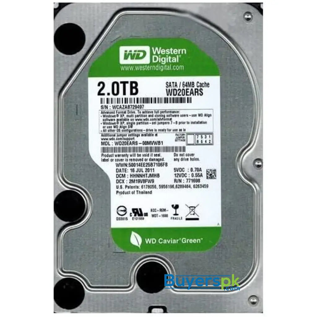 Wd Hdd Hard Disk Drive 2tb Caviar Green used Wd20ears - Price in Pakistan