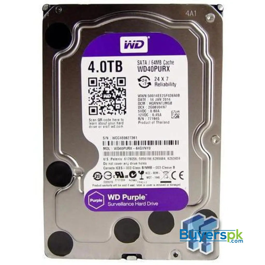 Wd Hdd Skyhawk Survelliance 4tb Purple Wd40purx-64n96y0 - Hard Drive Price in Pakistan